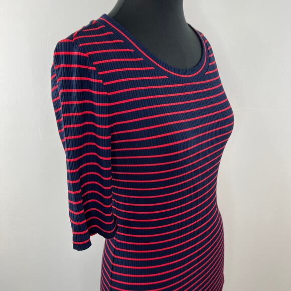 NWT Anthropologie Pure + Good Red & Navy Blue Striped Ribbed Shirt Half Sleeve S - Picture 4 of 7